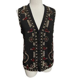 Claudia D Ugly Christmas Sweater Vest Fully Beaded Size Medium